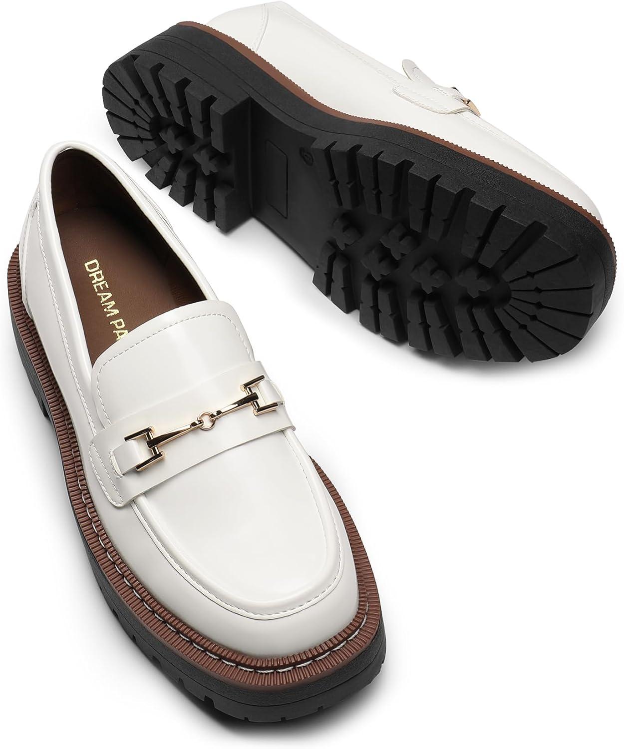 imageDREAM PAIRS Loafers for Women Platform Chunky Heel Slip On Loafers Business Office Casual Dressy Loafer ShoesWhite