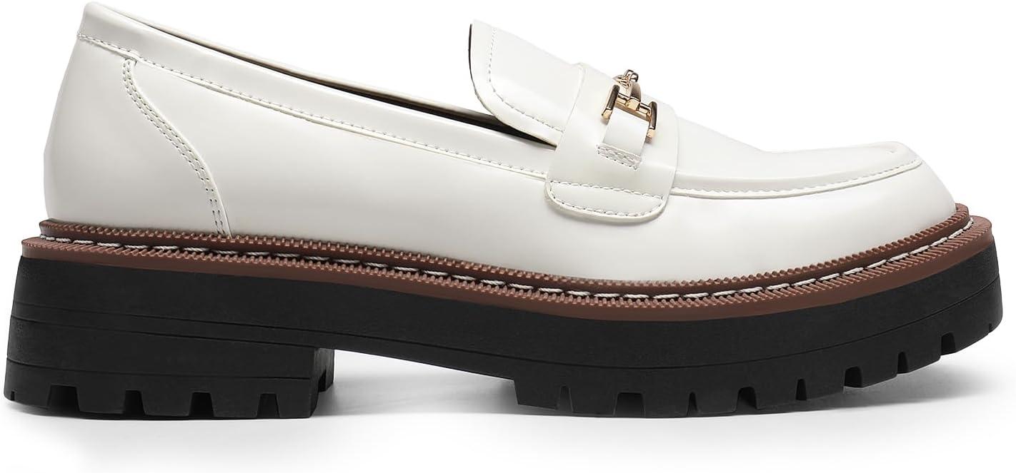 imageDREAM PAIRS Loafers for Women Platform Chunky Heel Slip On Loafers Business Office Casual Dressy Loafer ShoesWhite