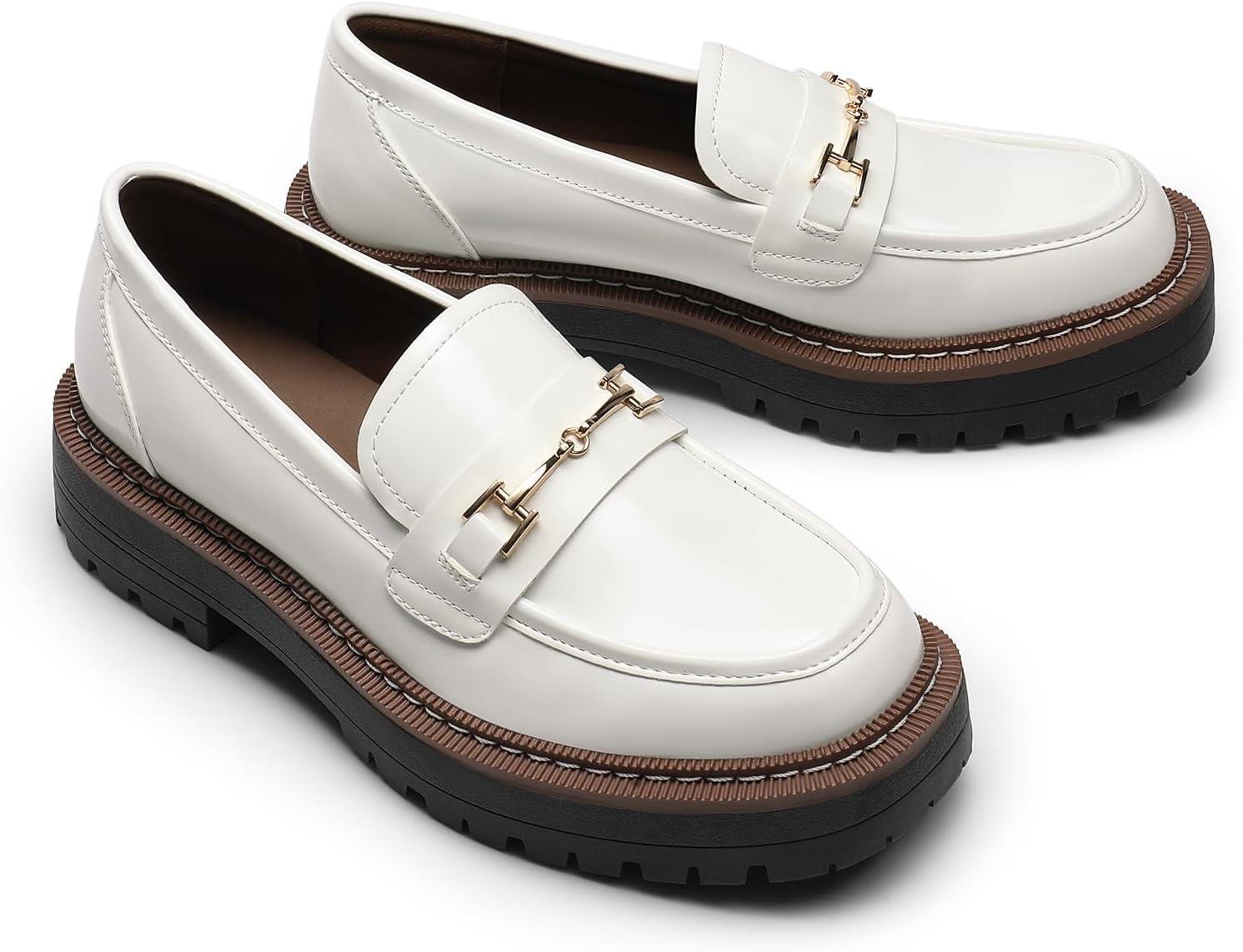 imageDREAM PAIRS Loafers for Women Platform Chunky Heel Slip On Loafers Business Office Casual Dressy Loafer ShoesWhite