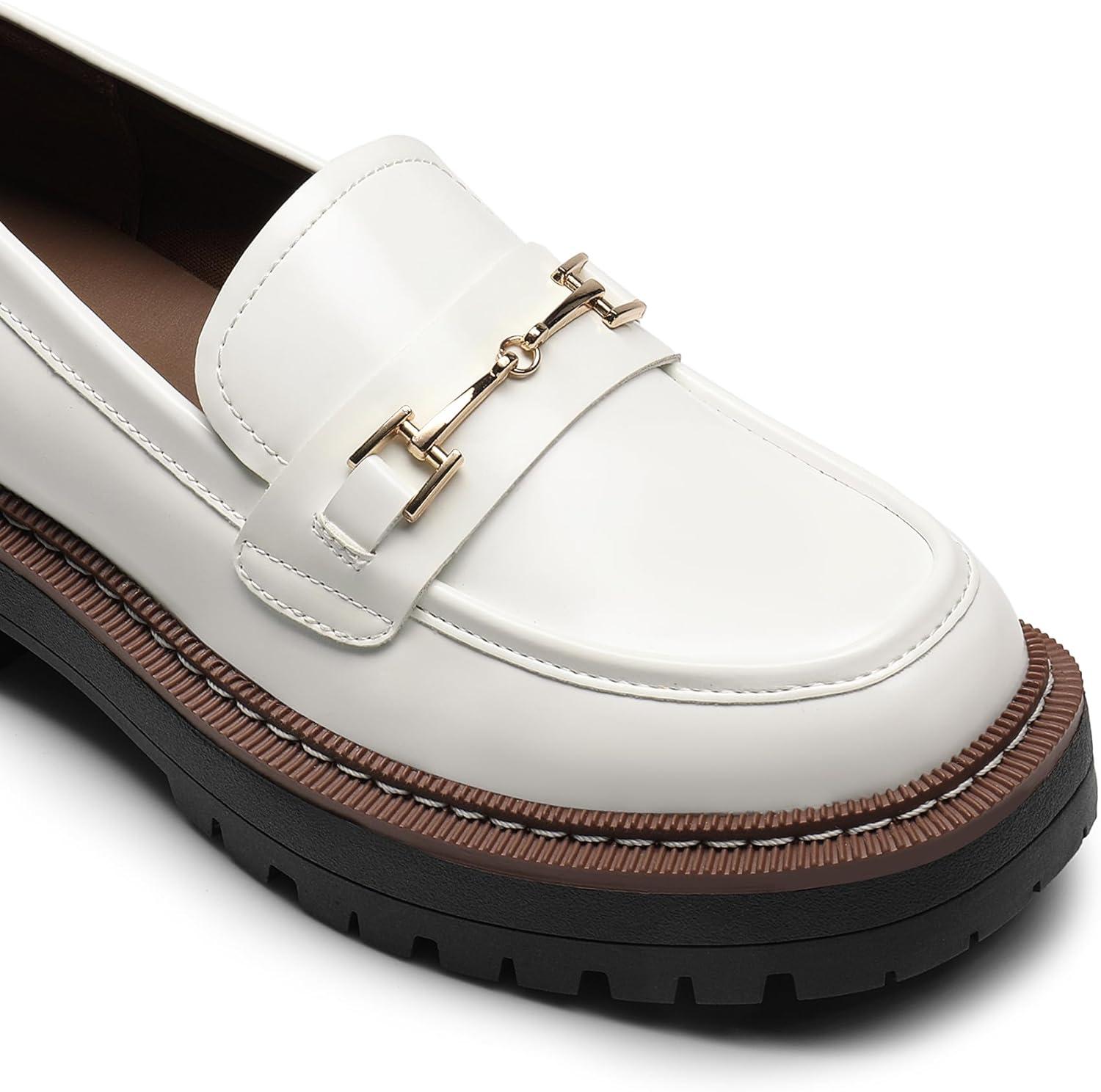 imageDREAM PAIRS Loafers for Women Platform Chunky Heel Slip On Loafers Business Office Casual Dressy Loafer ShoesWhite