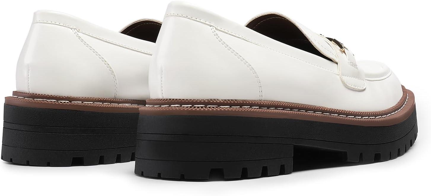 imageDREAM PAIRS Loafers for Women Platform Chunky Heel Slip On Loafers Business Office Casual Dressy Loafer ShoesWhite