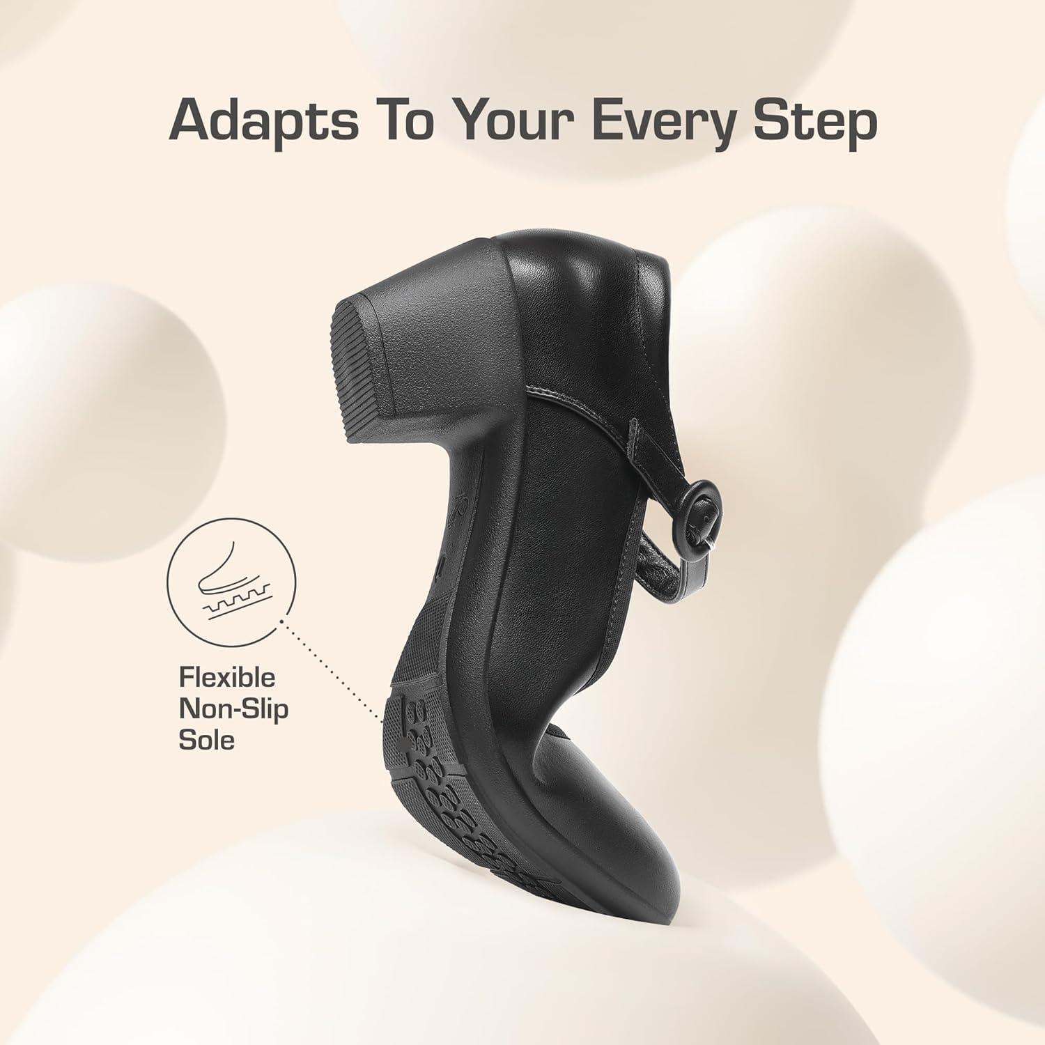 imageDREAM PAIRS Mary Jane Shoes Women Low Chunky Heels Closed Toe Pumps Comfortable Work Business Dress ShoesBlack