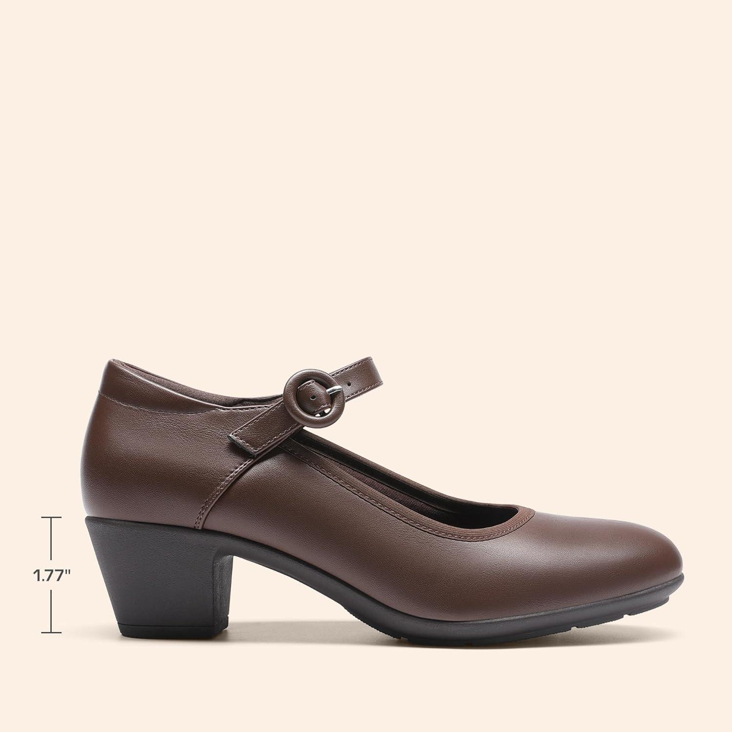 imageDREAM PAIRS Mary Jane Shoes Women Low Chunky Heels Closed Toe Pumps Comfortable Work Business Dress ShoesBrown