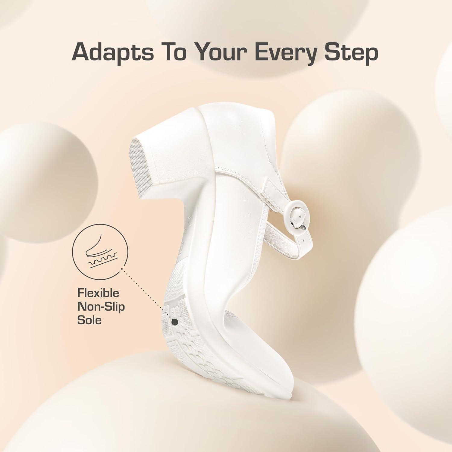 imageDREAM PAIRS Mary Jane Shoes Women Low Chunky Heels Closed Toe Pumps Comfortable Work Business Dress ShoesWhite