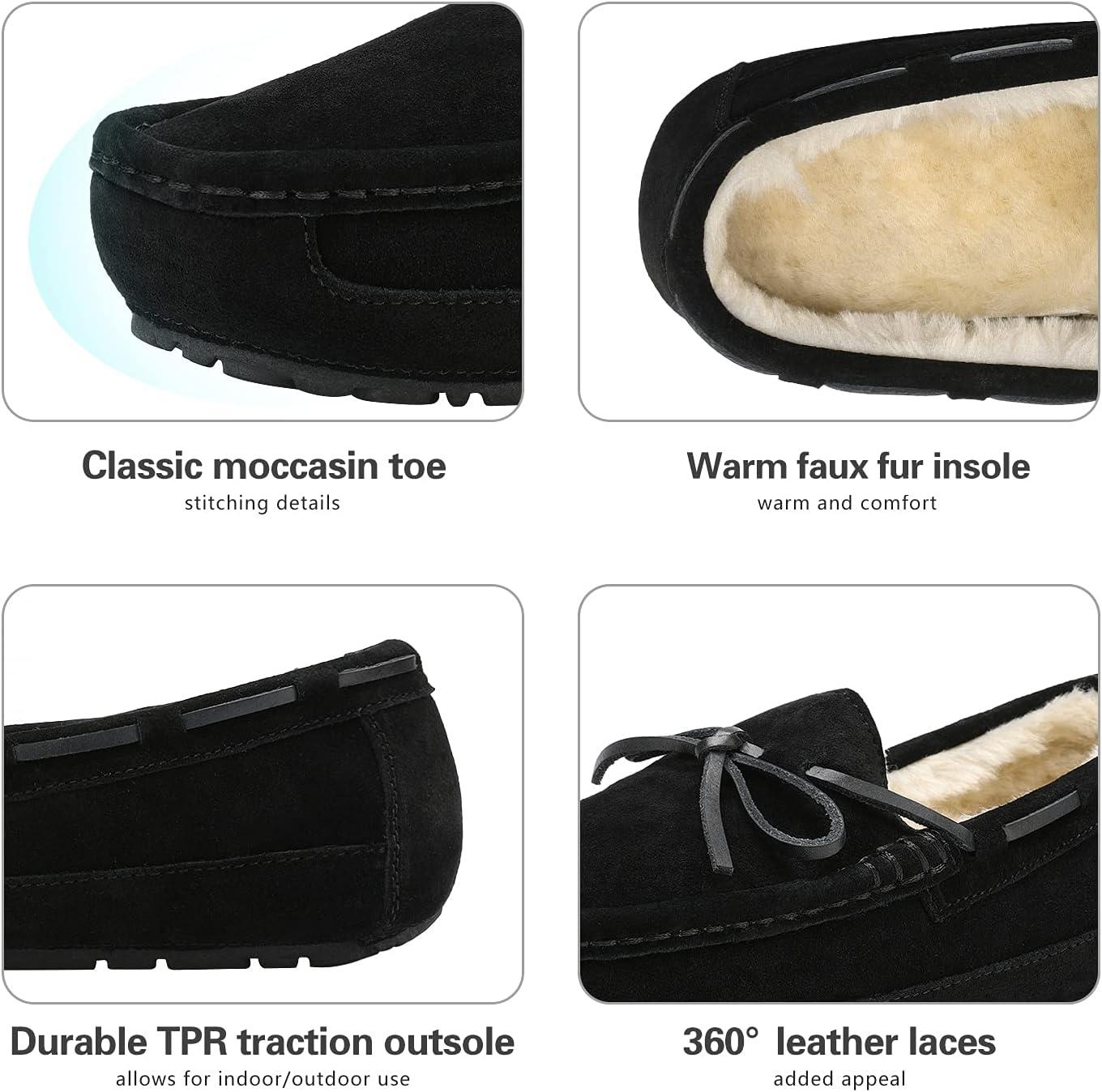 imageDREAM PAIRS Mens House Slippers Moccasin Indoor Outdoor Fuzzy Furry Loafers Suede Leather Warm Comfortable Shoes02black