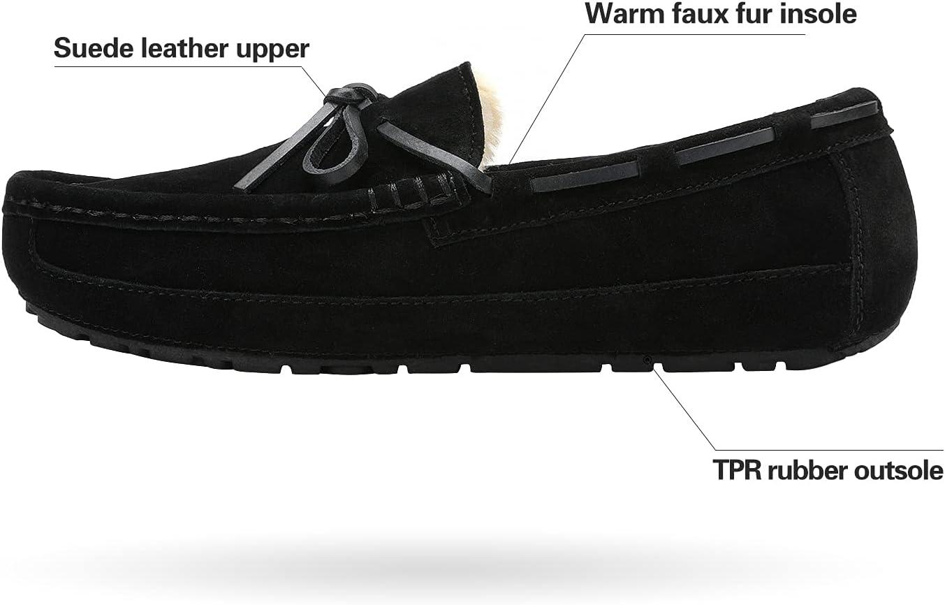 imageDREAM PAIRS Mens House Slippers Moccasin Indoor Outdoor Fuzzy Furry Loafers Suede Leather Warm Comfortable Shoes02black