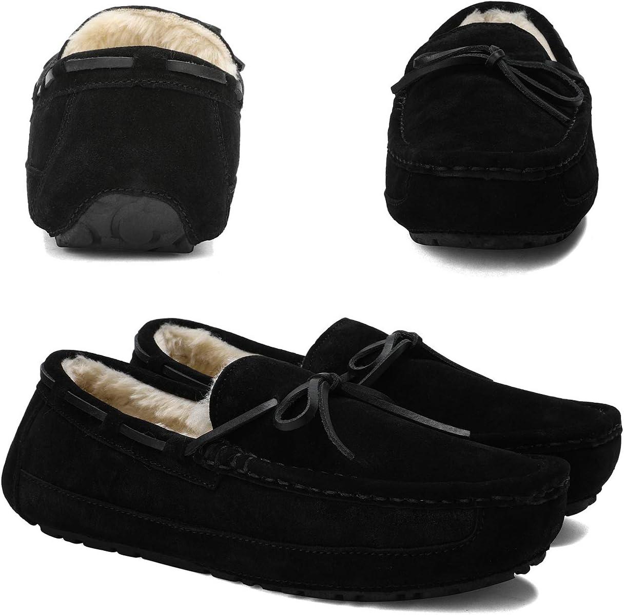 imageDREAM PAIRS Mens House Slippers Moccasin Indoor Outdoor Fuzzy Furry Loafers Suede Leather Warm Comfortable Shoes02black