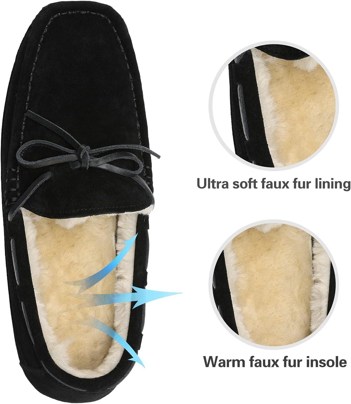 imageDREAM PAIRS Mens House Slippers Moccasin Indoor Outdoor Fuzzy Furry Loafers Suede Leather Warm Comfortable Shoes02black