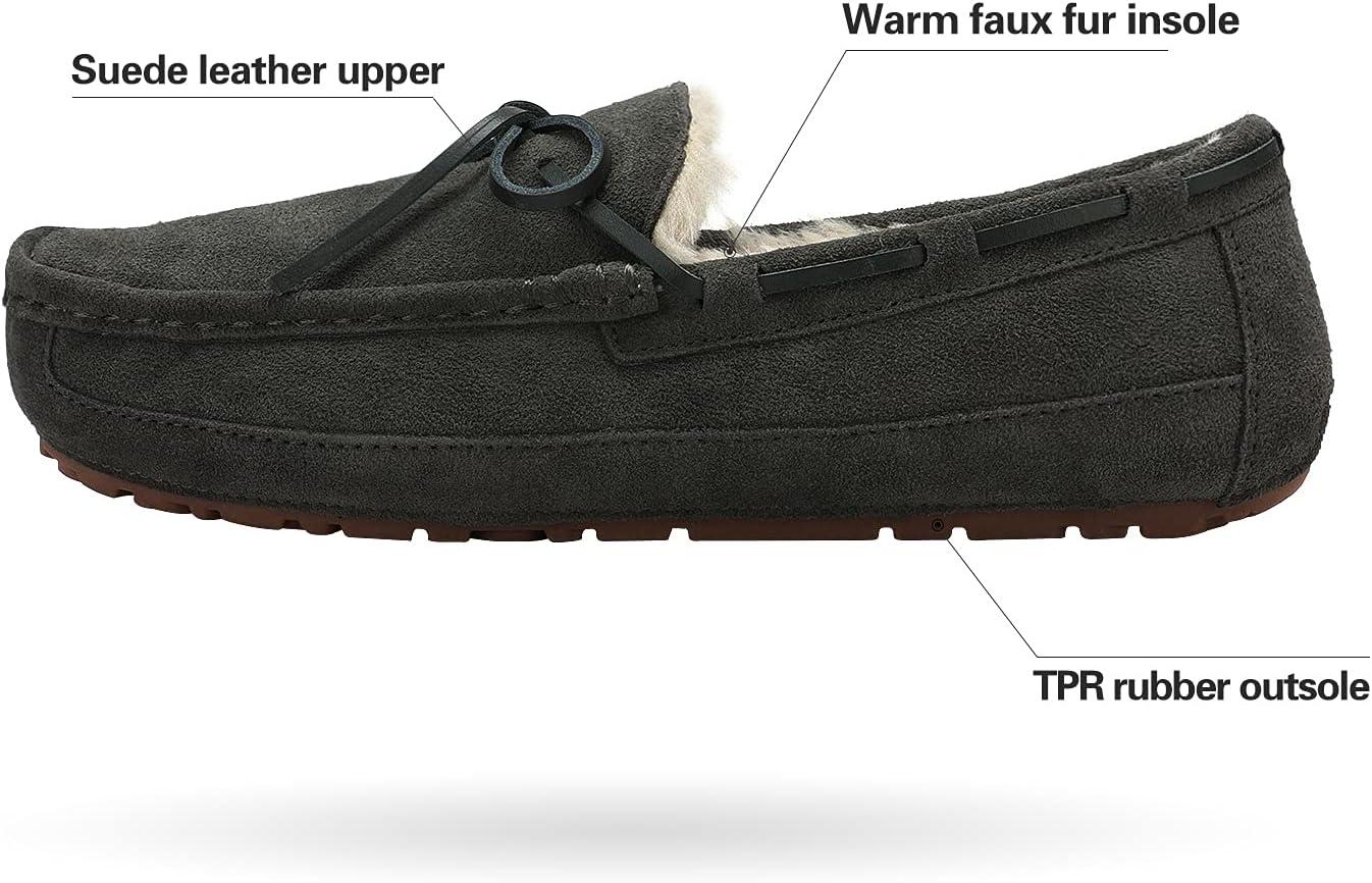 imageDREAM PAIRS Mens House Slippers Moccasin Indoor Outdoor Fuzzy Furry Loafers Suede Leather Warm Comfortable Shoes02grey