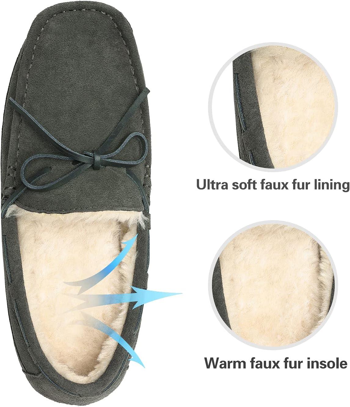 imageDREAM PAIRS Mens House Slippers Moccasin Indoor Outdoor Fuzzy Furry Loafers Suede Leather Warm Comfortable Shoes02grey