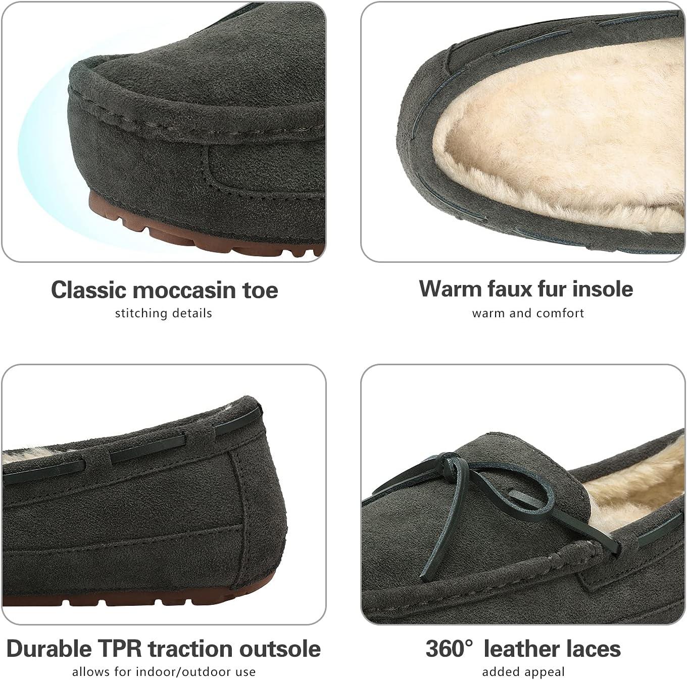 imageDREAM PAIRS Mens House Slippers Moccasin Indoor Outdoor Fuzzy Furry Loafers Suede Leather Warm Comfortable Shoes02grey
