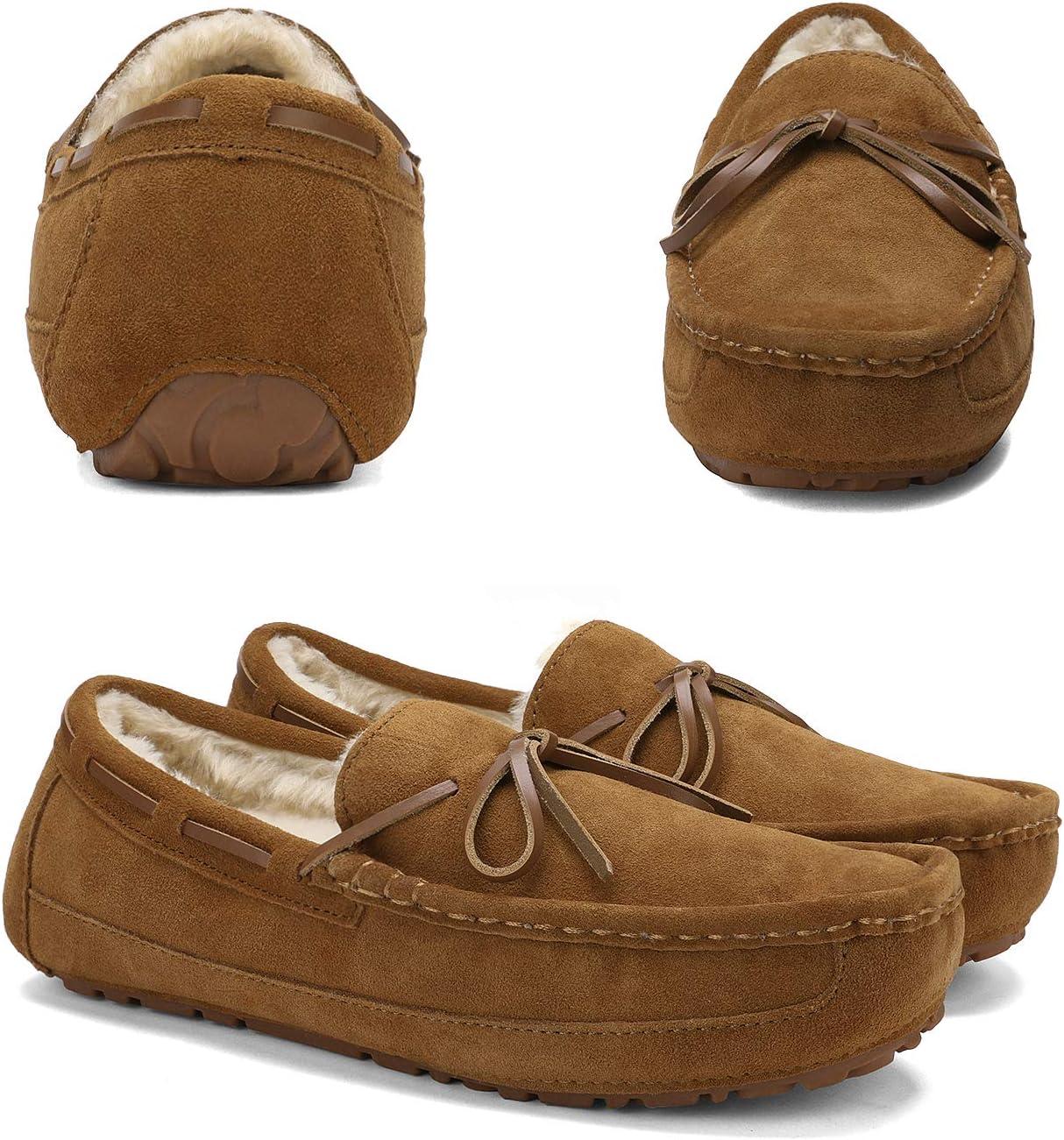 imageDREAM PAIRS Mens House Slippers Moccasin Indoor Outdoor Fuzzy Furry Loafers Suede Leather Warm Comfortable Shoes02tan