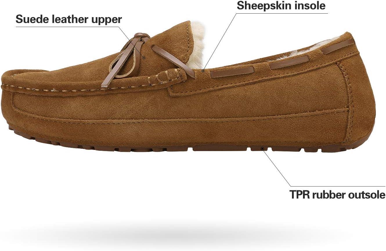 imageDREAM PAIRS Mens House Slippers Moccasin Indoor Outdoor Fuzzy Furry Loafers Suede Leather Warm Comfortable Shoes02tan