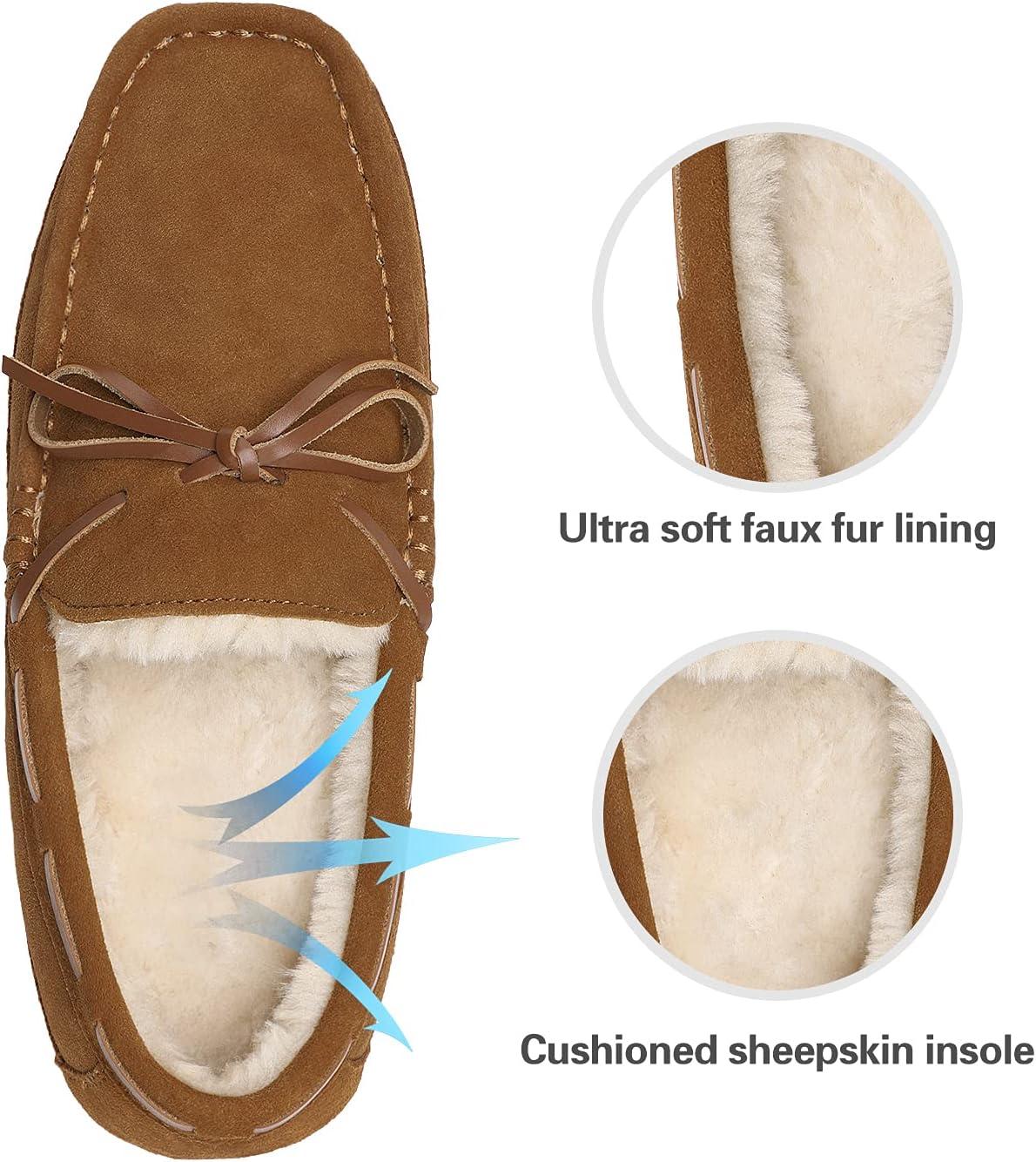 imageDREAM PAIRS Mens House Slippers Moccasin Indoor Outdoor Fuzzy Furry Loafers Suede Leather Warm Comfortable Shoes02tan