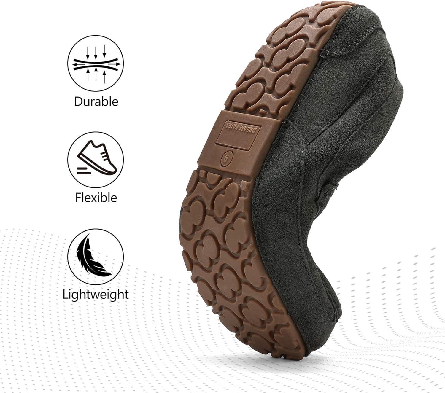 imageDREAM PAIRS Mens House Slippers Moccasin Indoor Outdoor Fuzzy Furry Loafers Suede Leather Warm Comfortable ShoesGrey