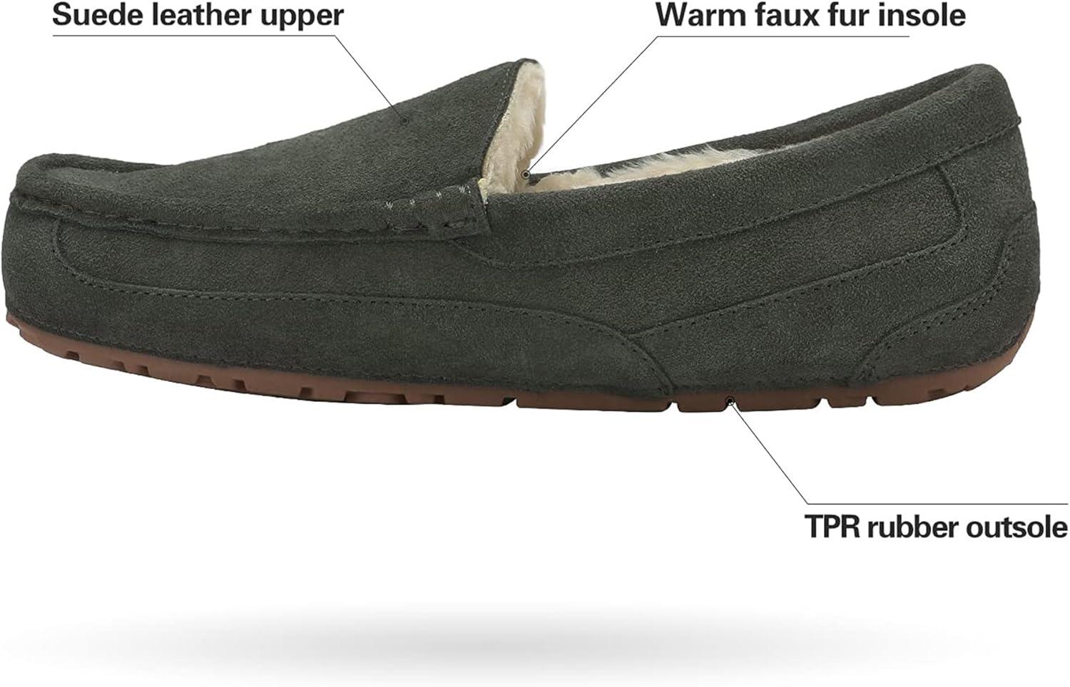 imageDREAM PAIRS Mens House Slippers Moccasin Indoor Outdoor Fuzzy Furry Loafers Suede Leather Warm Comfortable ShoesGrey