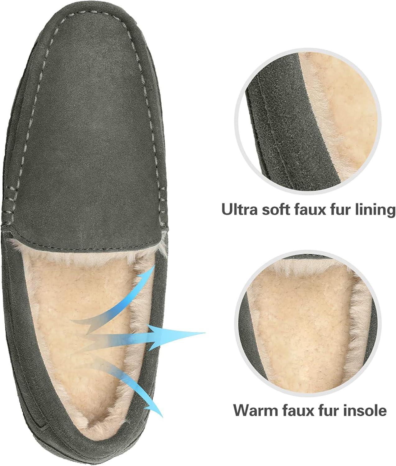 imageDREAM PAIRS Mens House Slippers Moccasin Indoor Outdoor Fuzzy Furry Loafers Suede Leather Warm Comfortable ShoesGrey