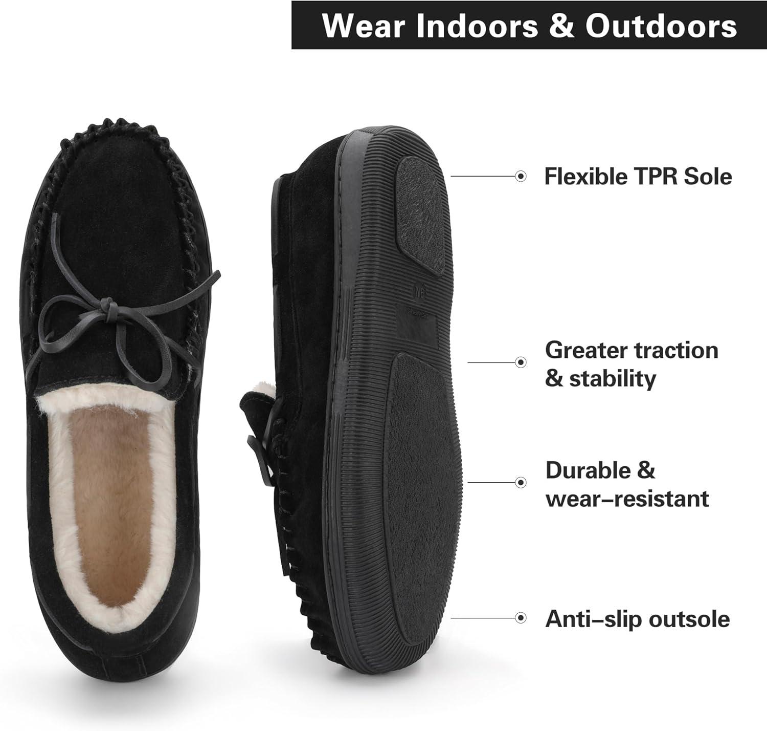 imageDREAM PAIRS Mens Moccasin Slippers Fuzzy Plush House Shoes Indoor Outdoor Fleece Lining LoafersBlack
