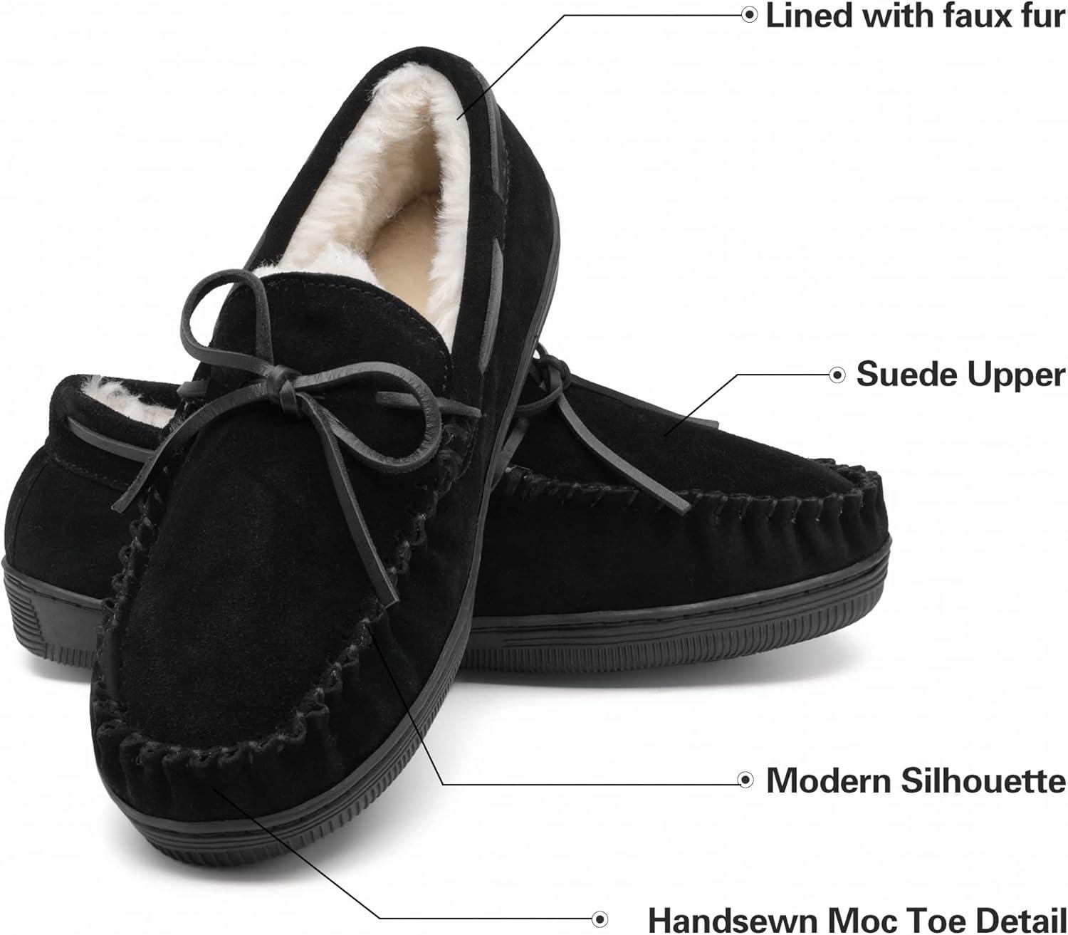 imageDREAM PAIRS Mens Moccasin Slippers Fuzzy Plush House Shoes Indoor Outdoor Fleece Lining LoafersBlack