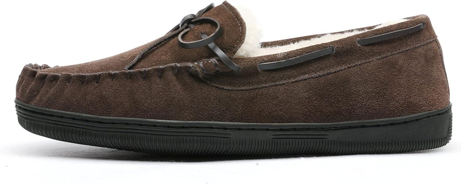imageDREAM PAIRS Mens Moccasin Slippers Fuzzy Plush House Shoes Indoor Outdoor Fleece Lining LoafersBrown