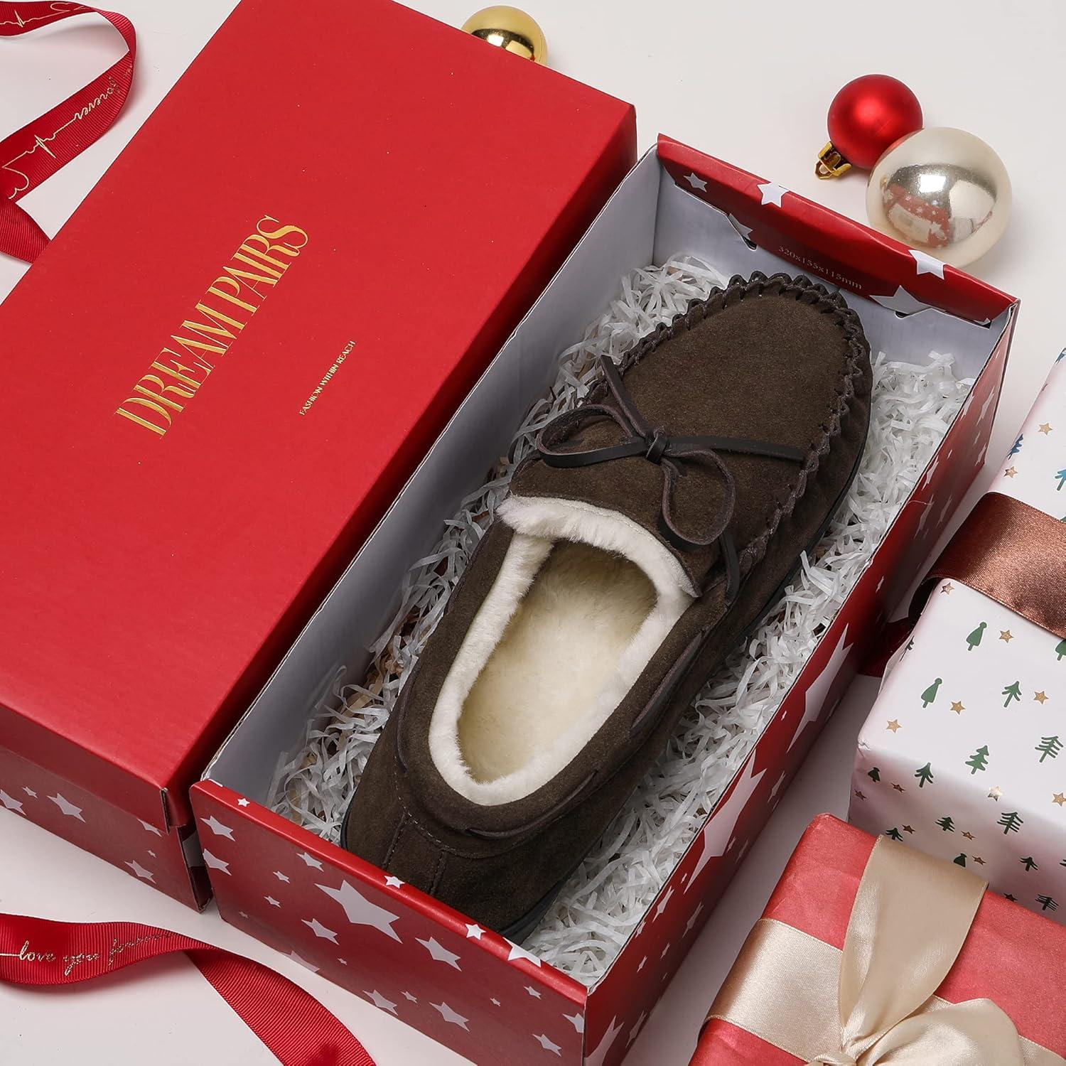 imageDREAM PAIRS Mens Moccasin Slippers Fuzzy Plush House Shoes Indoor Outdoor Fleece Lining LoafersBrown