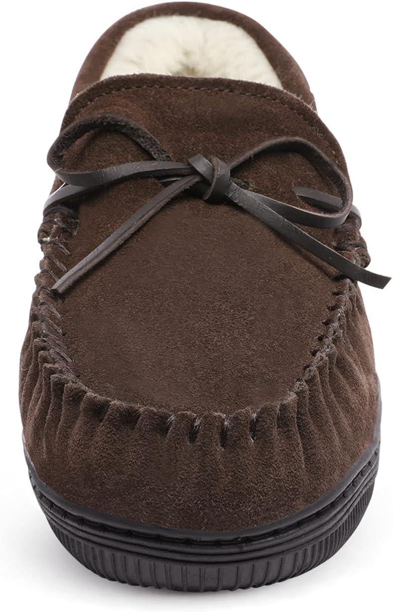 imageDREAM PAIRS Mens Moccasin Slippers Fuzzy Plush House Shoes Indoor Outdoor Fleece Lining LoafersBrown