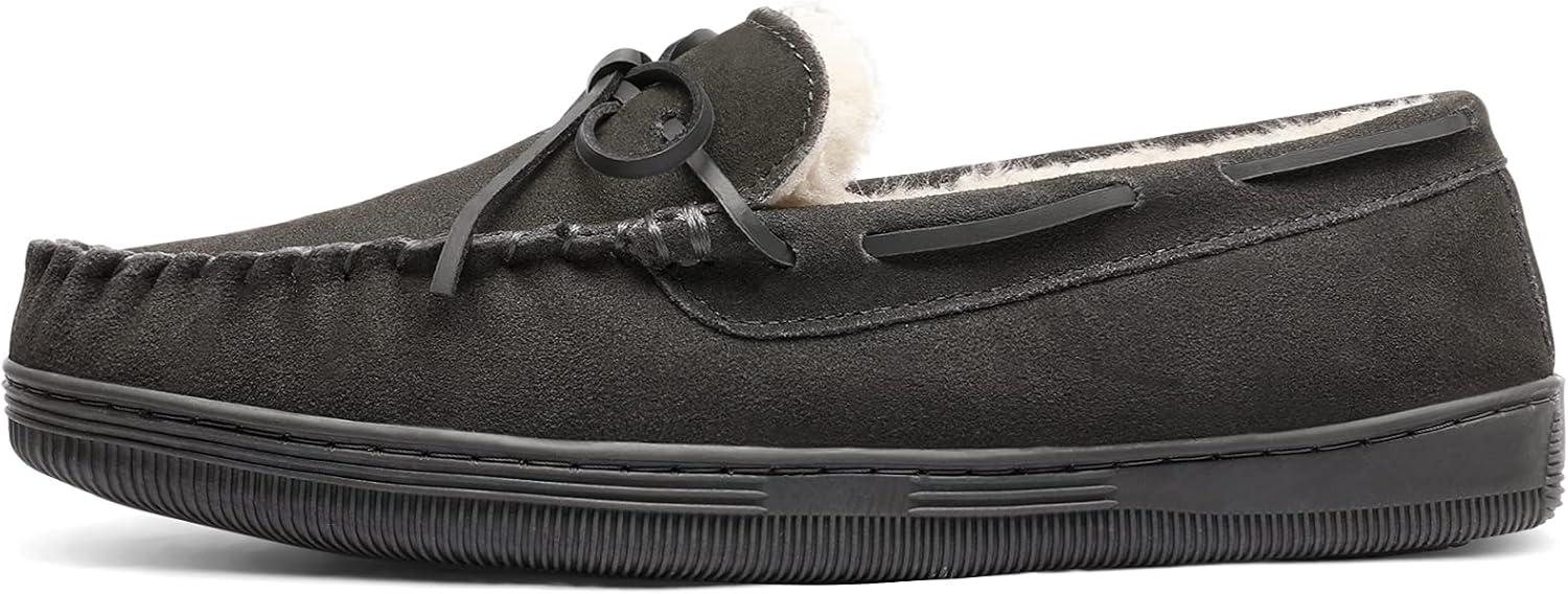 imageDREAM PAIRS Mens Moccasin Slippers Fuzzy Plush House Shoes Indoor Outdoor Fleece Lining LoafersGrey