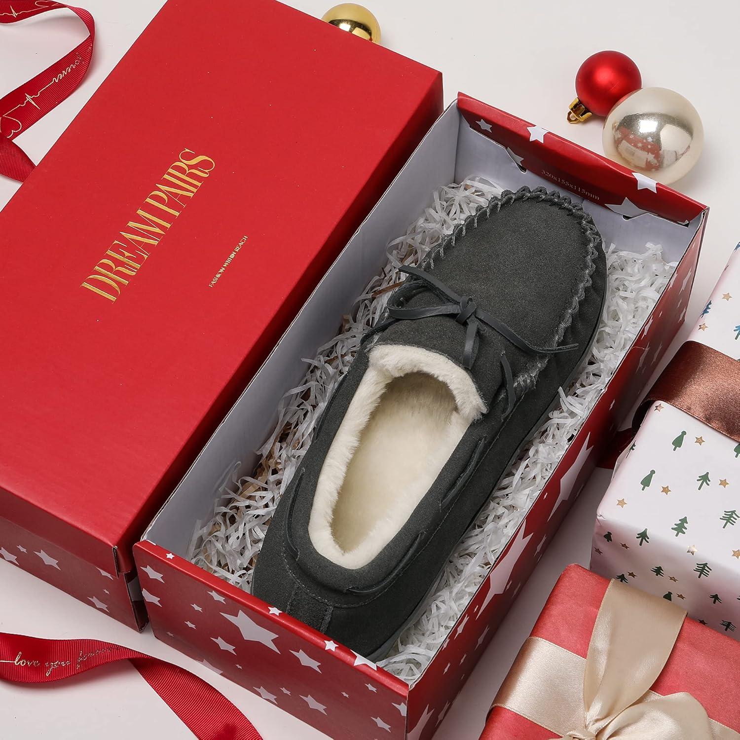 imageDREAM PAIRS Mens Moccasin Slippers Fuzzy Plush House Shoes Indoor Outdoor Fleece Lining LoafersGrey