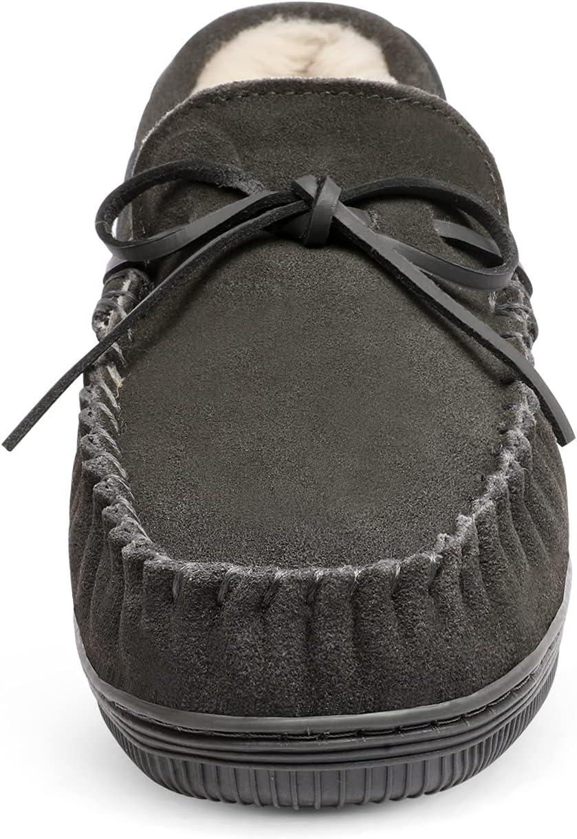imageDREAM PAIRS Mens Moccasin Slippers Fuzzy Plush House Shoes Indoor Outdoor Fleece Lining LoafersGrey
