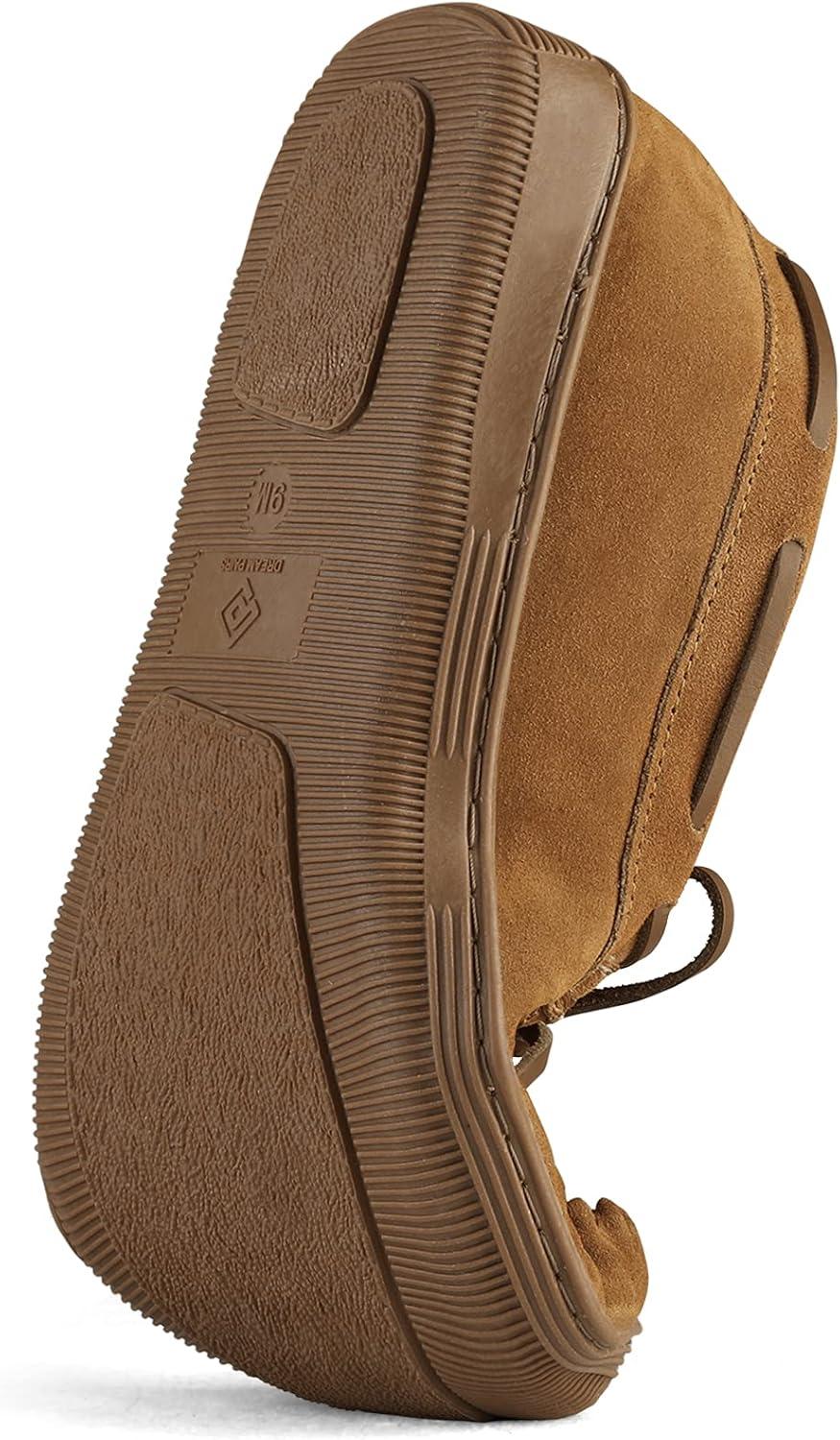 imageDREAM PAIRS Mens Moccasin Slippers Fuzzy Plush House Shoes Indoor Outdoor Fleece Lining LoafersTan