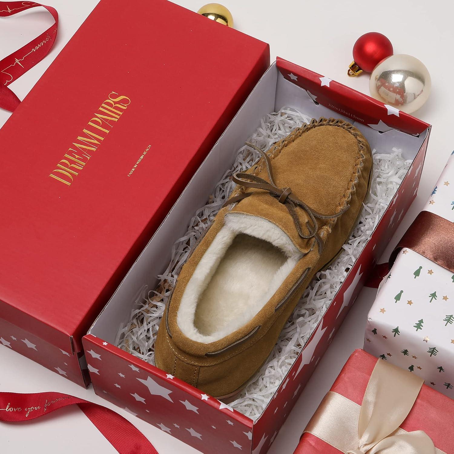 imageDREAM PAIRS Mens Moccasin Slippers Fuzzy Plush House Shoes Indoor Outdoor Fleece Lining LoafersTan