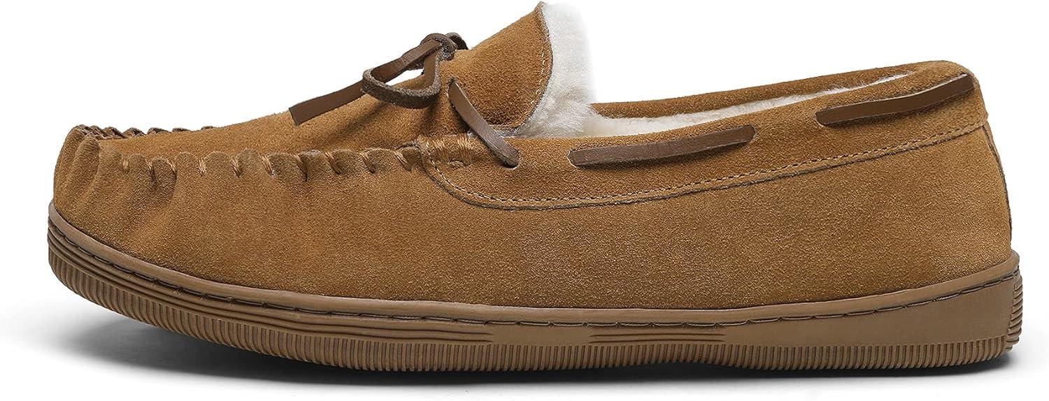 imageDREAM PAIRS Mens Moccasin Slippers Fuzzy Plush House Shoes Indoor Outdoor Fleece Lining LoafersTan