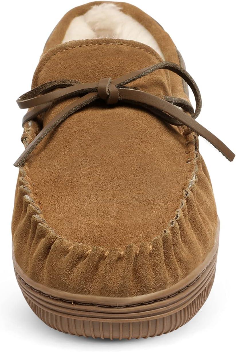 imageDREAM PAIRS Mens Moccasin Slippers Fuzzy Plush House Shoes Indoor Outdoor Fleece Lining LoafersTan