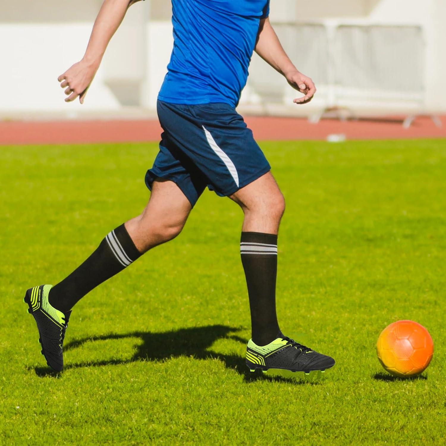 imageDREAM PAIRS Mens Sport Flexible Athletic Lace Up Light Weight Outdoor Cleats Football Soccer ShoesBlackNeonGreen