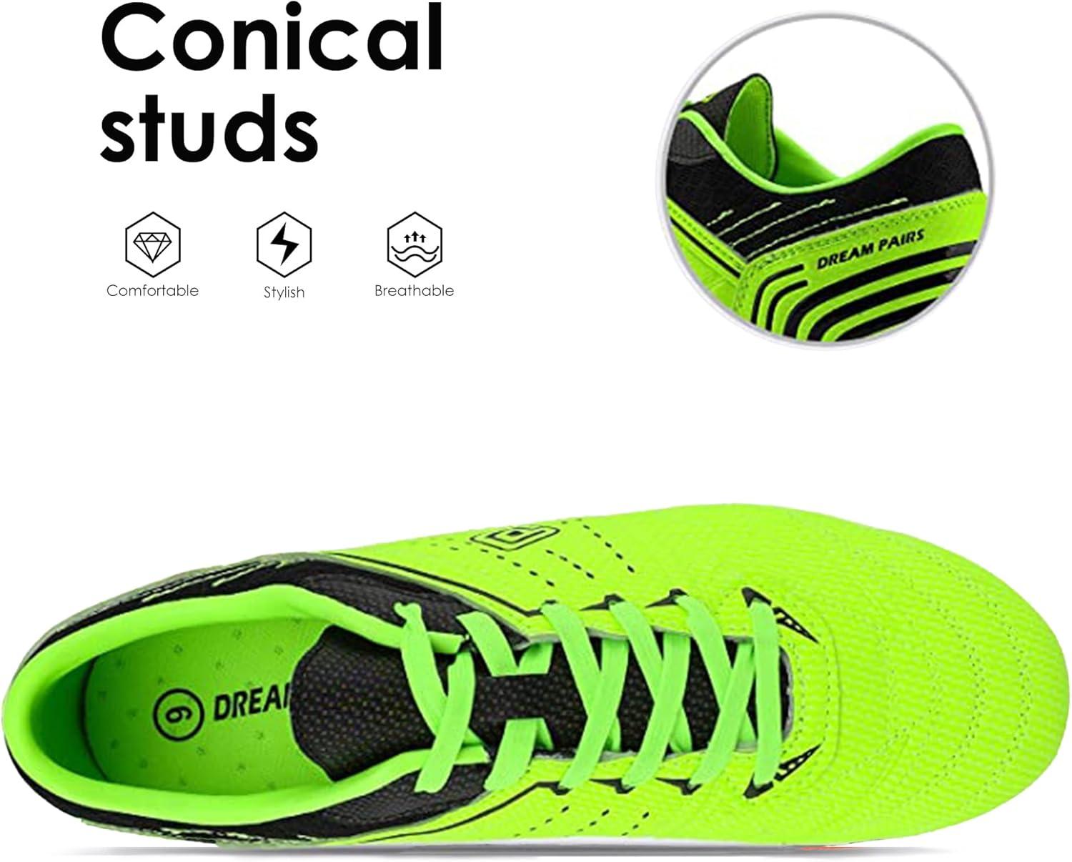 imageDREAM PAIRS Mens Sport Flexible Athletic Lace Up Light Weight Outdoor Cleats Football Soccer ShoesNeonGreenBlack