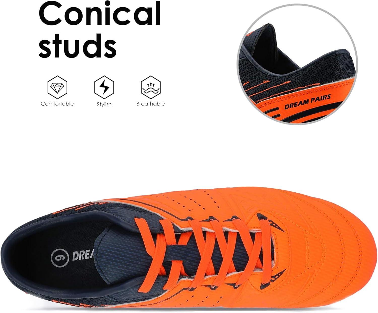 imageDREAM PAIRS Mens Sport Flexible Athletic Lace Up Light Weight Outdoor Cleats Football Soccer ShoesOrangeNavy