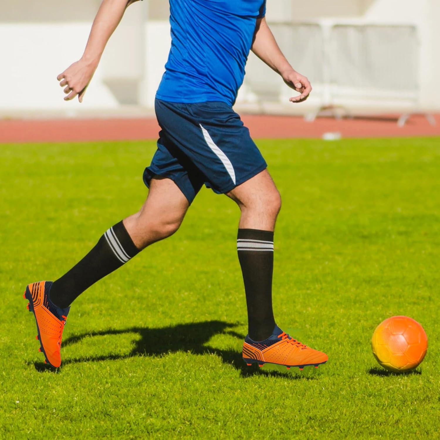 imageDREAM PAIRS Mens Sport Flexible Athletic Lace Up Light Weight Outdoor Cleats Football Soccer ShoesOrangeNavy