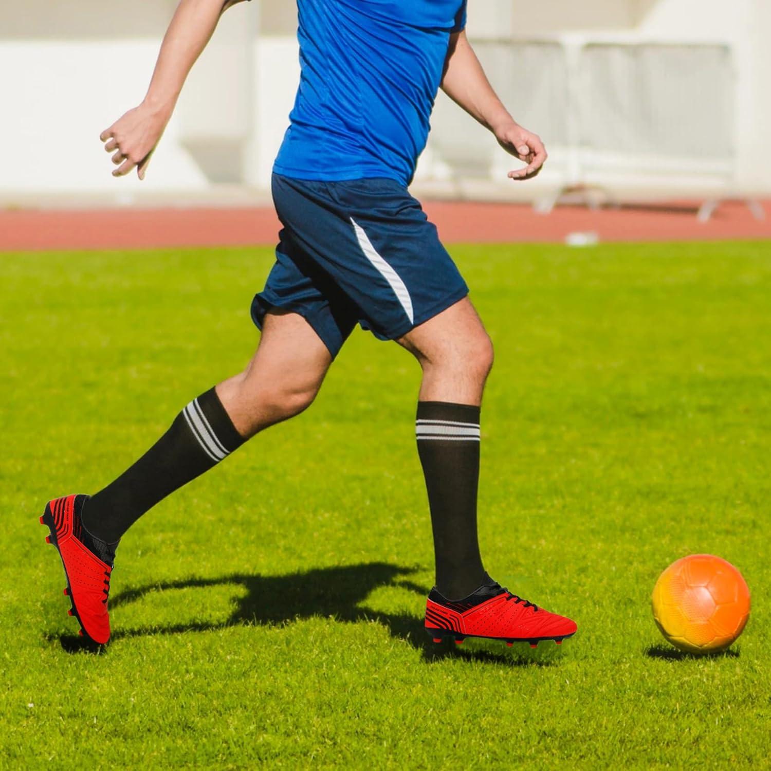 imageDREAM PAIRS Mens Sport Flexible Athletic Lace Up Light Weight Outdoor Cleats Football Soccer ShoesRedBlack