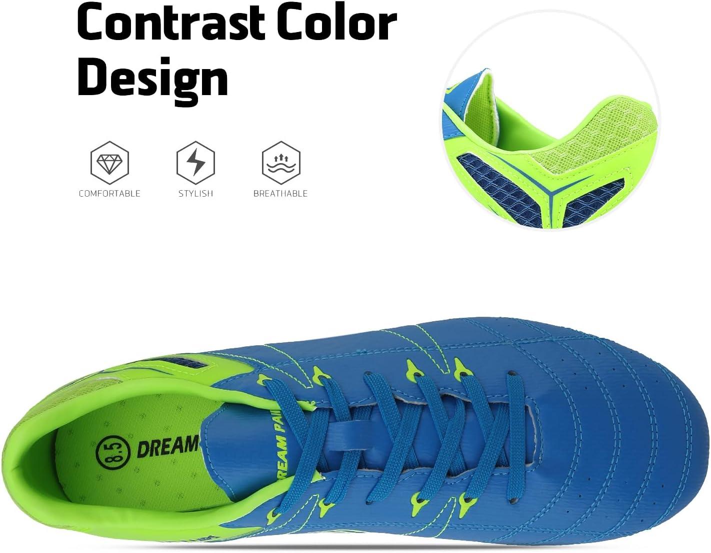 imageDREAM PAIRS Mens Sport Flexible Athletic Lace Up Light Weight Outdoor Cleats Football Soccer ShoesRoyalLemonGreen
