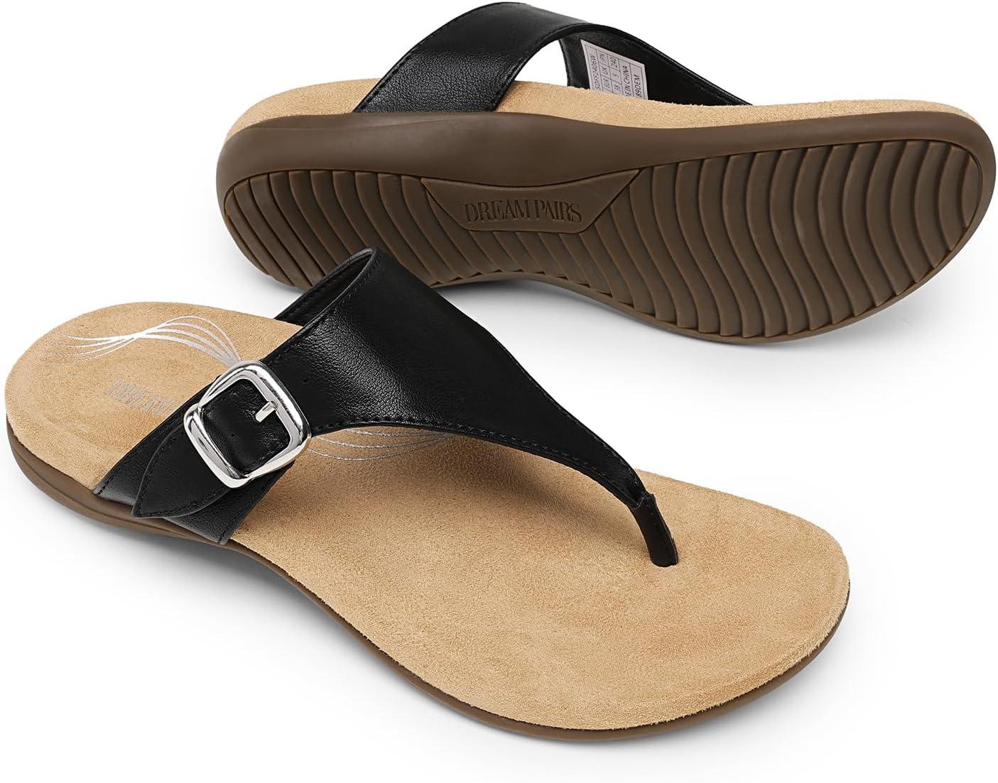 imageDREAM PAIRS Orthotic Thong Sandals for Women Arch Support Flip Flops Comfortable Lightweight Slip On Sandals for Walking Casual Summer Everyday WearBlack