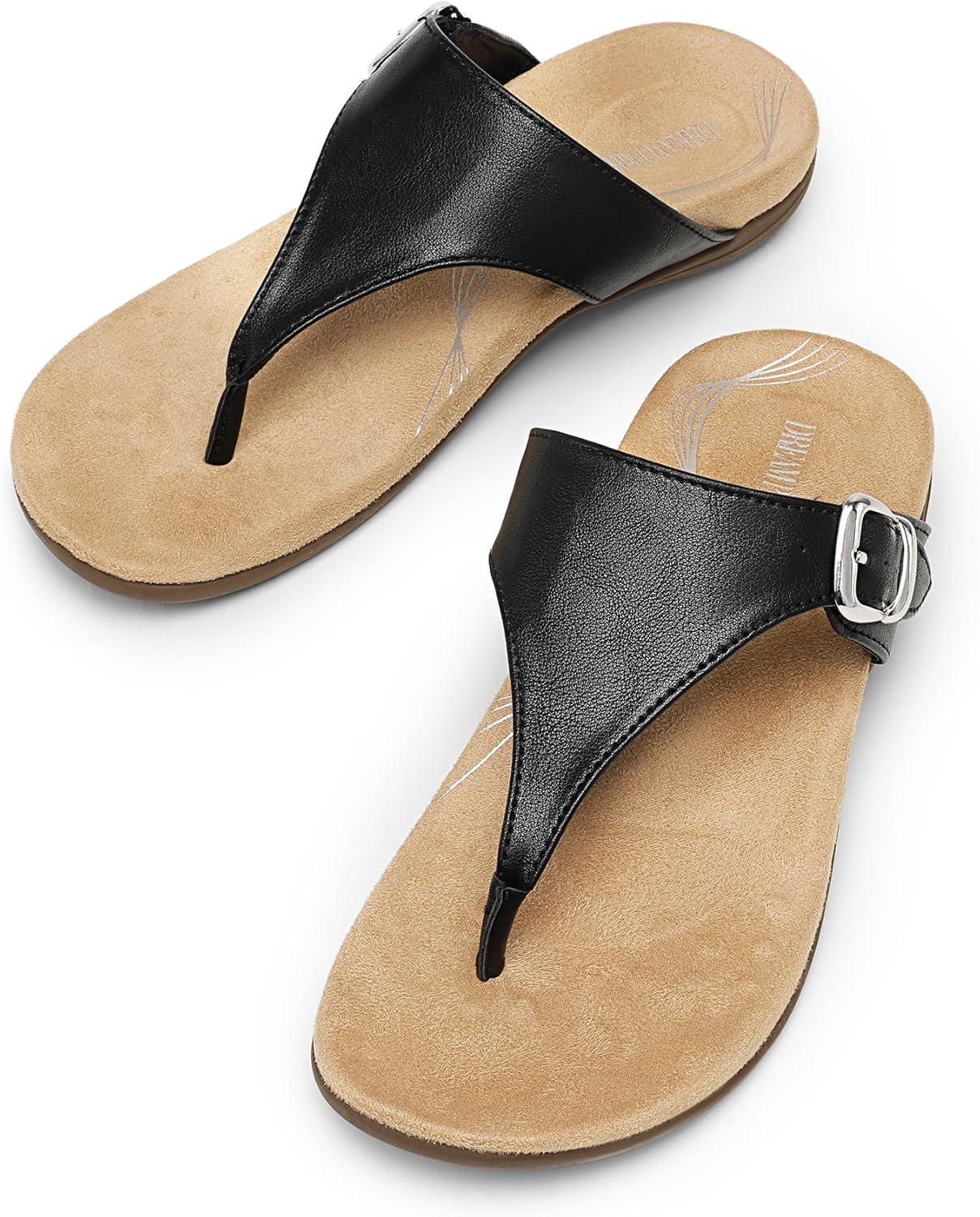 imageDREAM PAIRS Orthotic Thong Sandals for Women Arch Support Flip Flops Comfortable Lightweight Slip On Sandals for Walking Casual Summer Everyday WearBlack