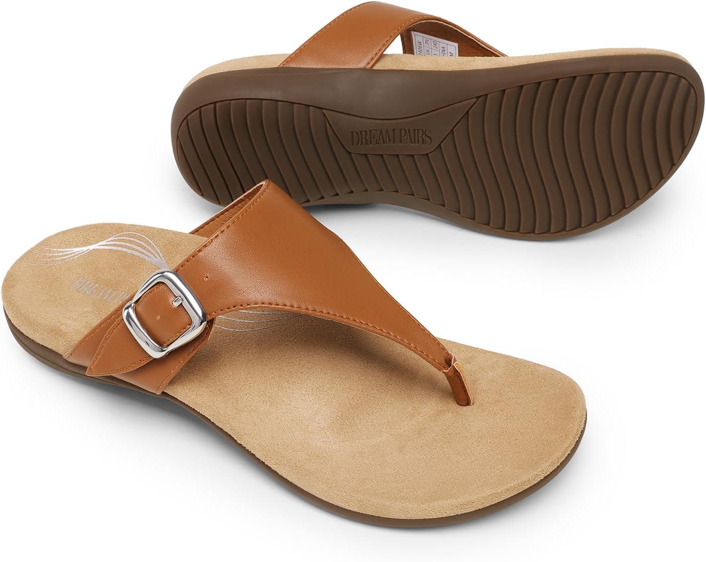 imageDREAM PAIRS Orthotic Thong Sandals for Women Arch Support Flip Flops Comfortable Lightweight Slip On Sandals for Walking Casual Summer Everyday WearBrown