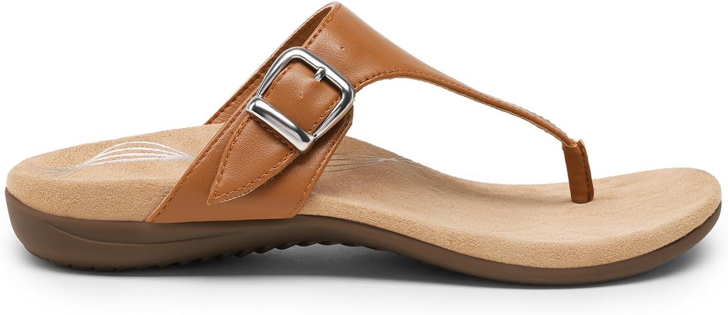 imageDREAM PAIRS Orthotic Thong Sandals for Women Arch Support Flip Flops Comfortable Lightweight Slip On Sandals for Walking Casual Summer Everyday WearBrown
