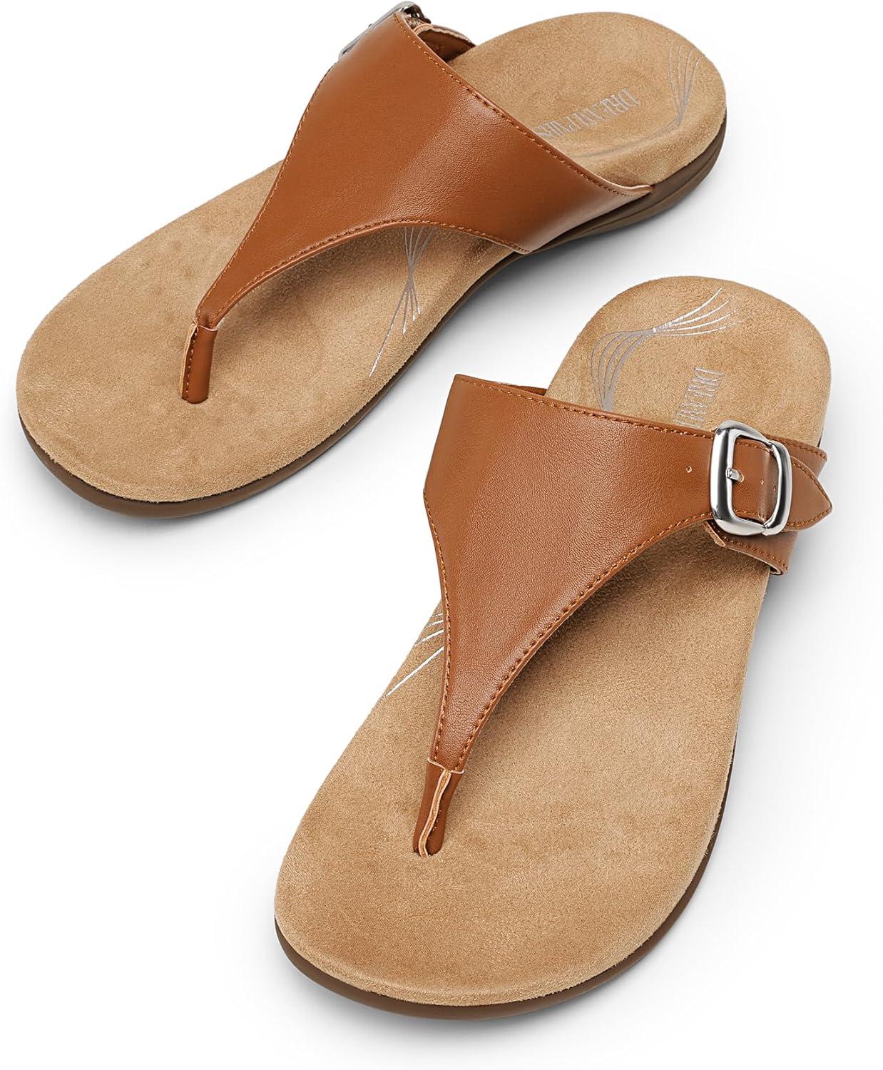imageDREAM PAIRS Orthotic Thong Sandals for Women Arch Support Flip Flops Comfortable Lightweight Slip On Sandals for Walking Casual Summer Everyday WearBrown