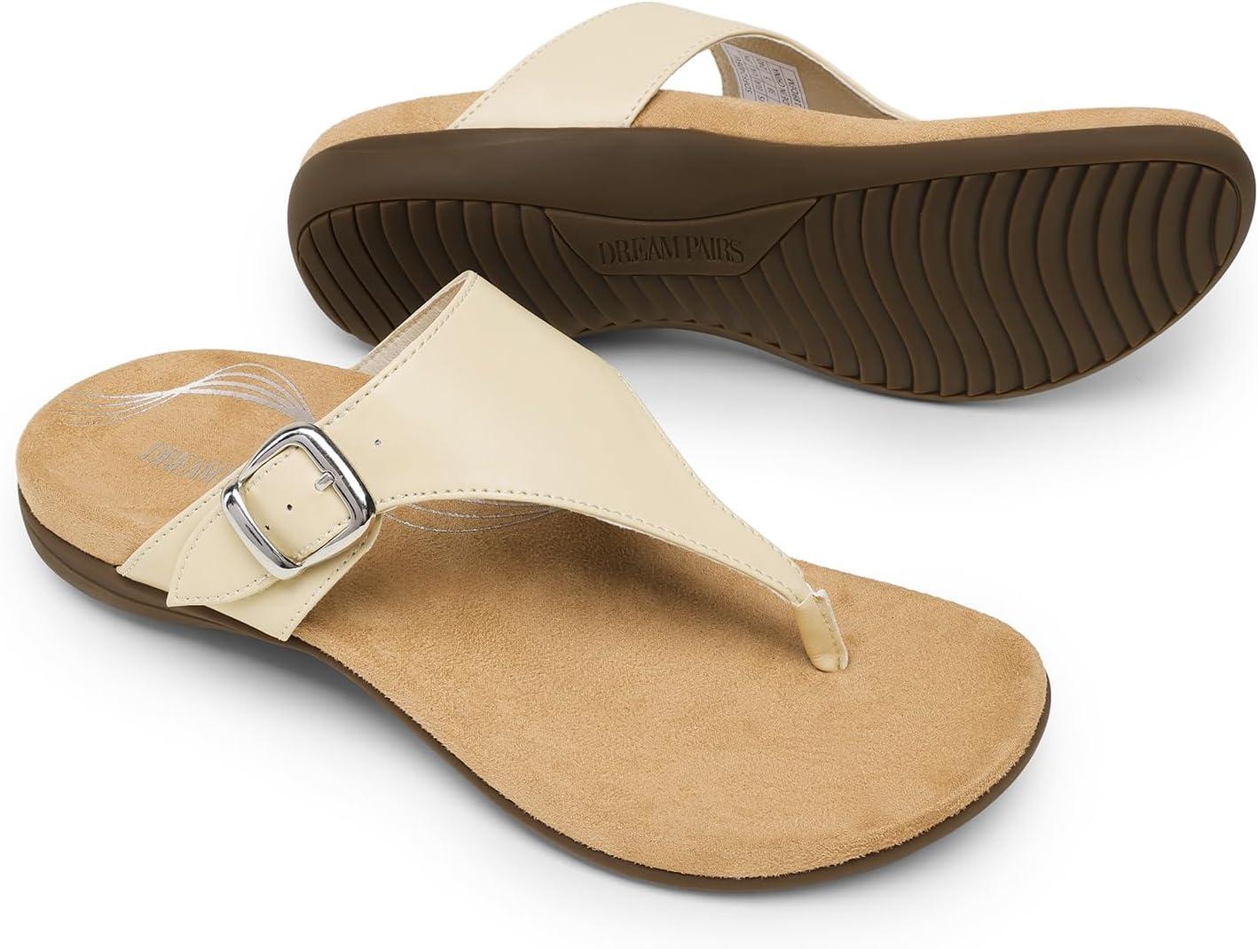 imageDREAM PAIRS Orthotic Thong Sandals for Women Arch Support Flip Flops Comfortable Lightweight Slip On Sandals for Walking Casual Summer Everyday WearNude