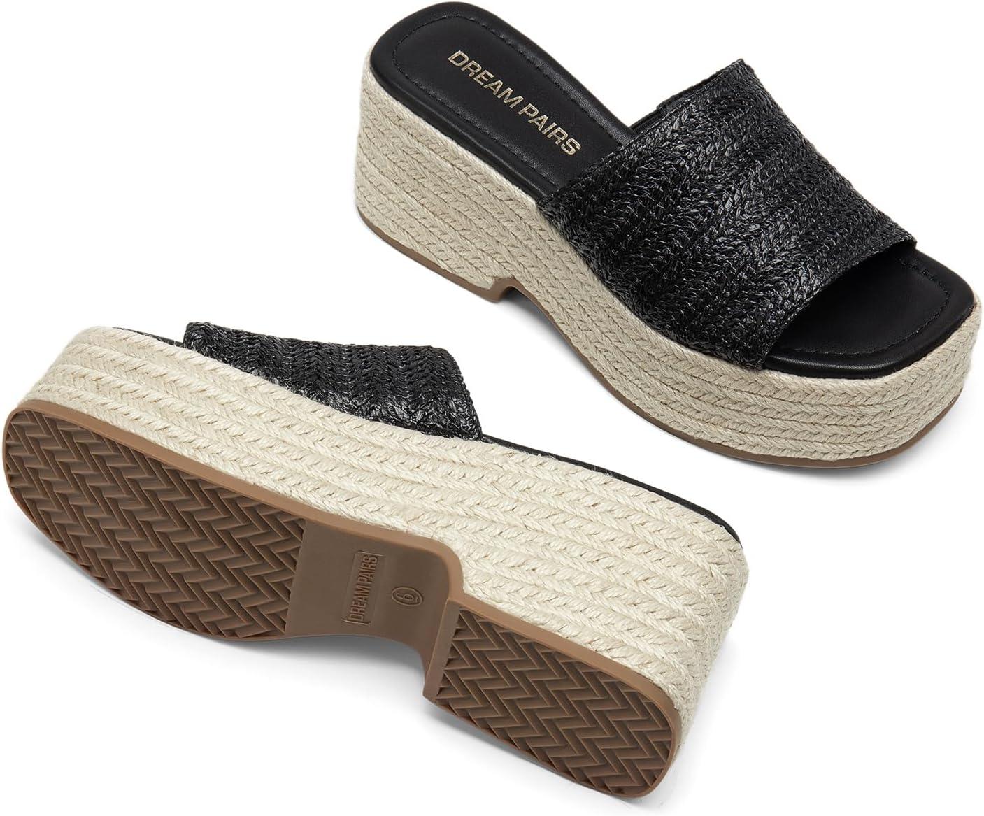 imageDREAM PAIRS Platform Espadrille Sandals for Women Wedges Slides Slip on Bohemia Sandals Flatform Open Toe Beach Sandals Dressy Outdoor Summer ShoesBlack