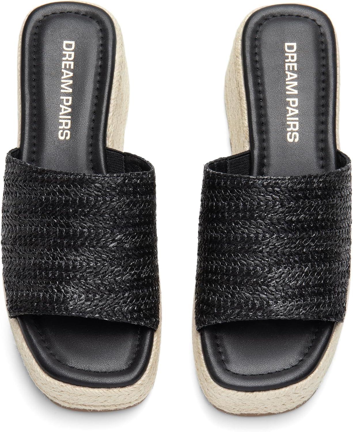 imageDREAM PAIRS Platform Espadrille Sandals for Women Wedges Slides Slip on Bohemia Sandals Flatform Open Toe Beach Sandals Dressy Outdoor Summer ShoesBlack