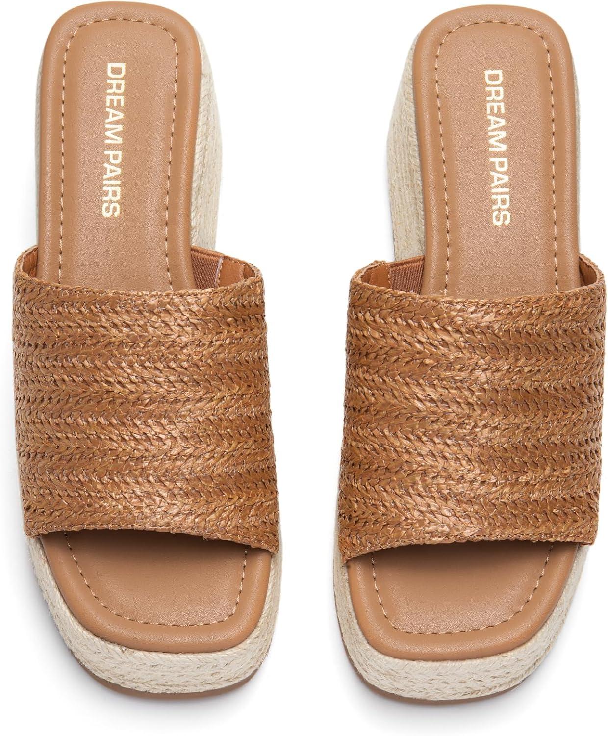 imageDREAM PAIRS Platform Espadrille Sandals for Women Wedges Slides Slip on Bohemia Sandals Flatform Open Toe Beach Sandals Dressy Outdoor Summer ShoesBrown