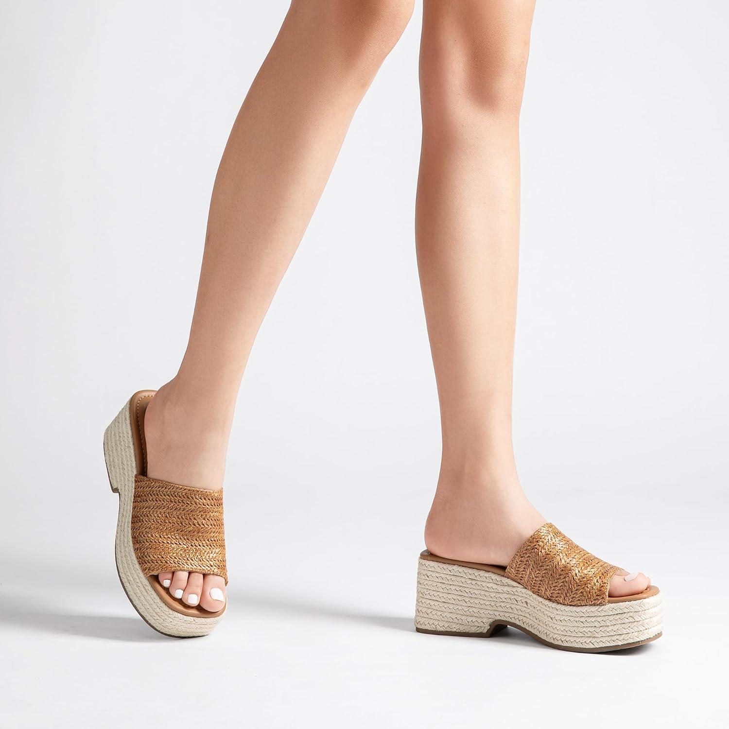 imageDREAM PAIRS Platform Espadrille Sandals for Women Wedges Slides Slip on Bohemia Sandals Flatform Open Toe Beach Sandals Dressy Outdoor Summer ShoesBrown