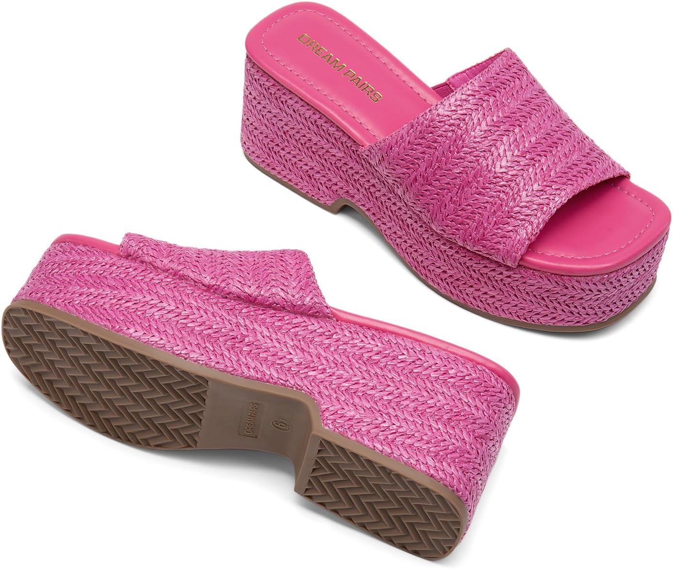 imageDREAM PAIRS Platform Espadrille Sandals for Women Wedges Slides Slip on Bohemia Sandals Flatform Open Toe Beach Sandals Dressy Outdoor Summer ShoesHot Pink